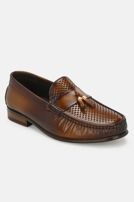 Buy_Lafattio_Brown Perforated Tassel Loafers _Online_at_Aza_Fashions