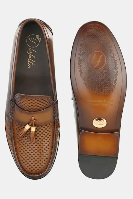 Shop_Lafattio_Brown Perforated Tassel Loafers 