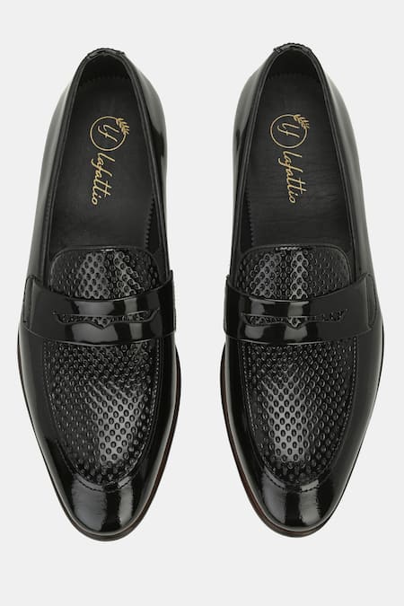 Lafattio Black Perforated Leather Loafers 