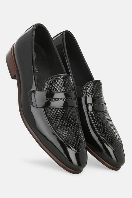 Lafattio_Black Perforated Leather Loafers _Online_at_Aza_Fashions