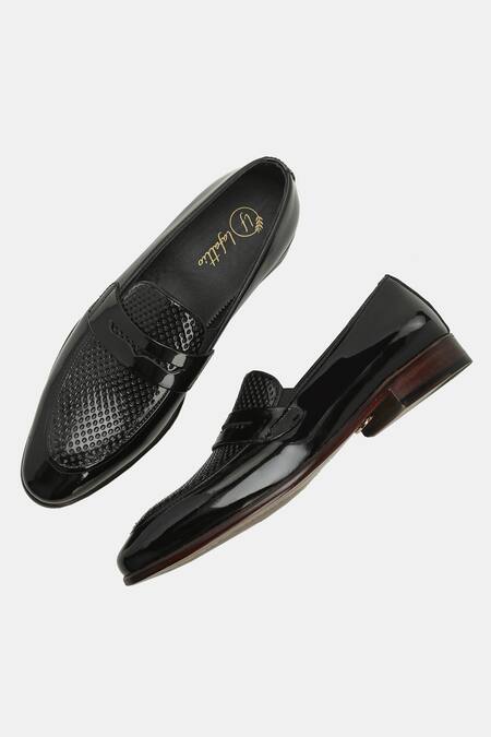 Buy_Lafattio_Black Perforated Leather Loafers _Online_at_Aza_Fashions