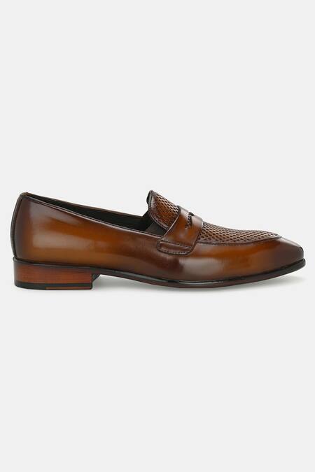 Lafattio_Brown Perforated Leather Loafers _at_Aza_Fashions