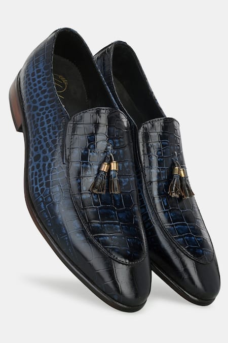 Lafattio_Blue Textured Moccasin Shoes_Online_at_Aza_Fashions