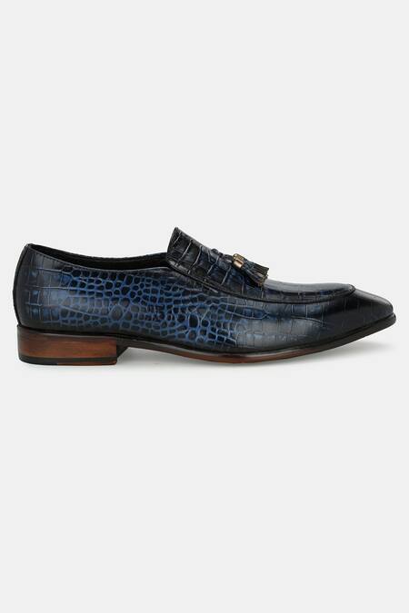 Shop_Lafattio_Blue Textured Moccasin Shoes_Online_at_Aza_Fashions