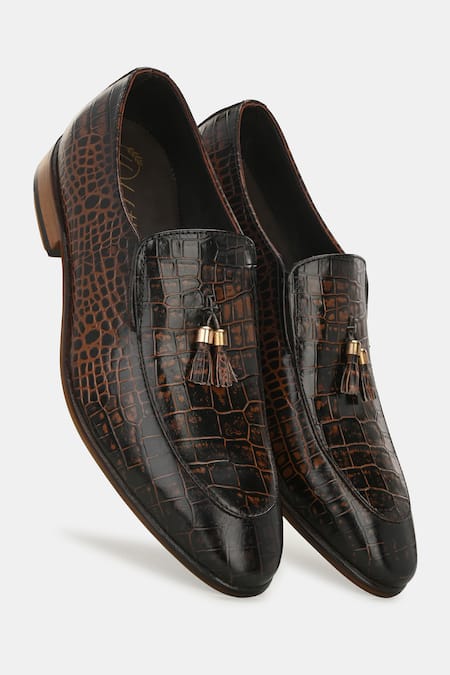 Lafattio_Brown Leather Tassel Moccasin Shoes_Online_at_Aza_Fashions