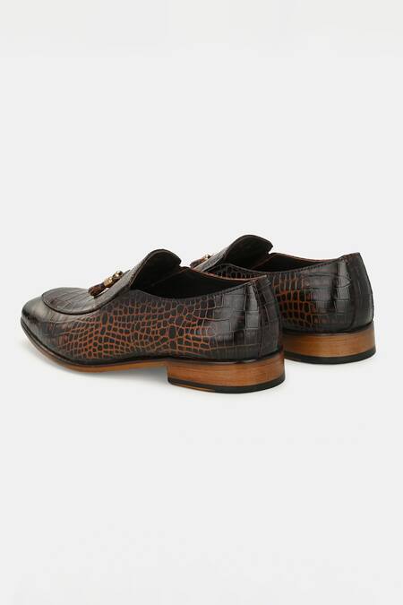 Lafattio_Brown Leather Tassel Moccasin Shoes_at_Aza_Fashions
