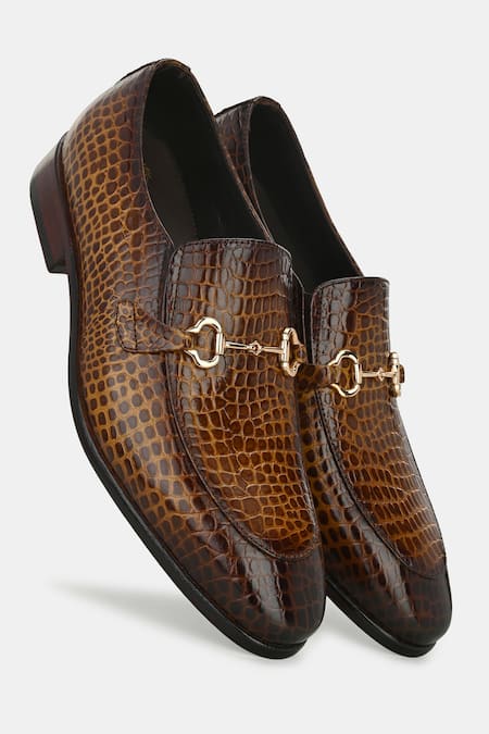 Lafattio_Brown Textured Buckled Moccasin Shoes_Online_at_Aza_Fashions