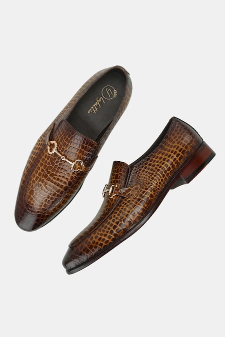 Buy_Lafattio_Brown Textured Buckled Moccasin Shoes_Online_at_Aza_Fashions