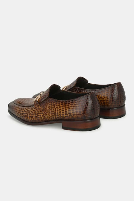 Buy_Lafattio_Brown Textured Buckled Moccasin Shoes