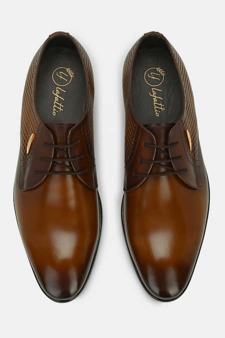 Lafattio Brown Perforated Lace Up Shoes 