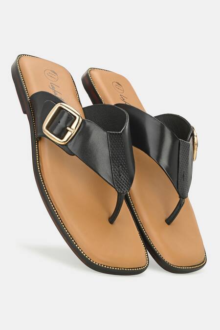 Lafattio_Black Buckled Slippers  _Online_at_Aza_Fashions
