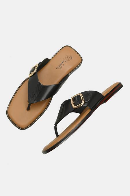 Buy_Lafattio_Black Buckled Slippers  _Online_at_Aza_Fashions