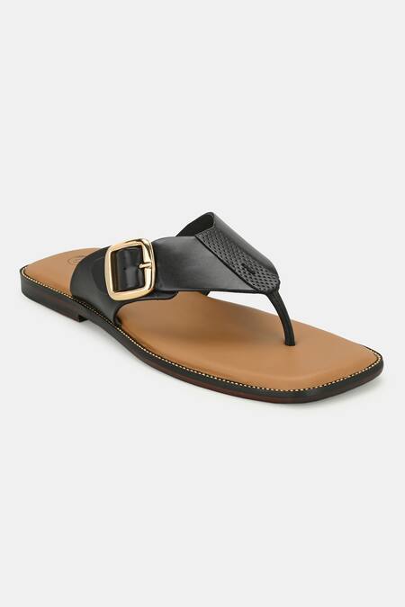 Shop_Lafattio_Black Buckled Slippers  _Online_at_Aza_Fashions