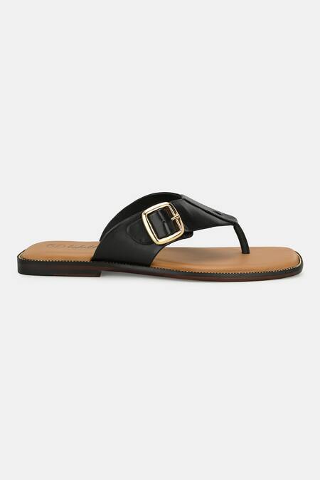 Lafattio_Black Buckled Slippers  _at_Aza_Fashions