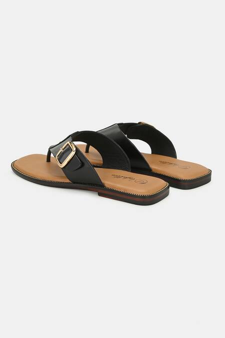Buy_Lafattio_Black Buckled Slippers  