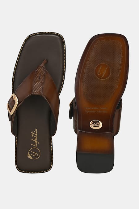 Buy_Lafattio_Brown Buckled Strap Slippers  