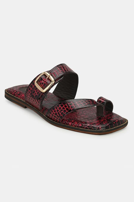 Buy_Lafattio_Red Cherry Leather Buckled Slippers_Online_at_Aza_Fashions
