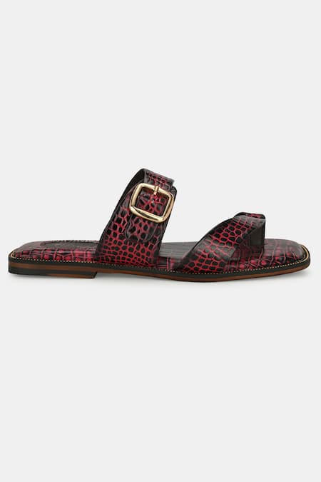 Shop_Lafattio_Red Cherry Leather Buckled Slippers_Online_at_Aza_Fashions