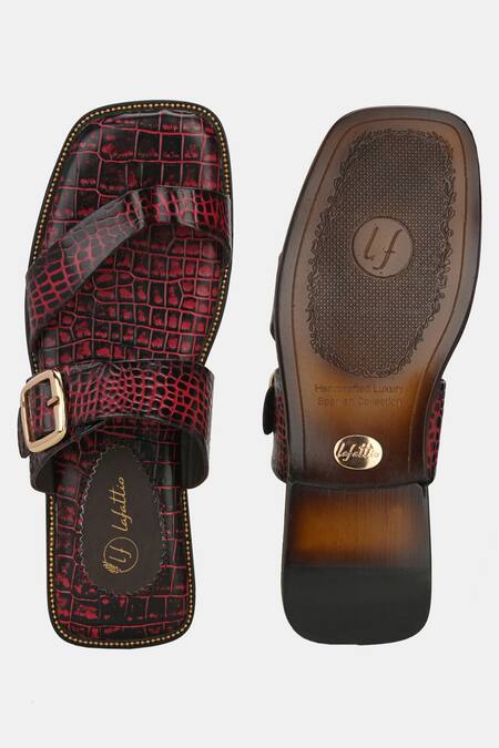 Buy_Lafattio_Red Cherry Leather Buckled Slippers