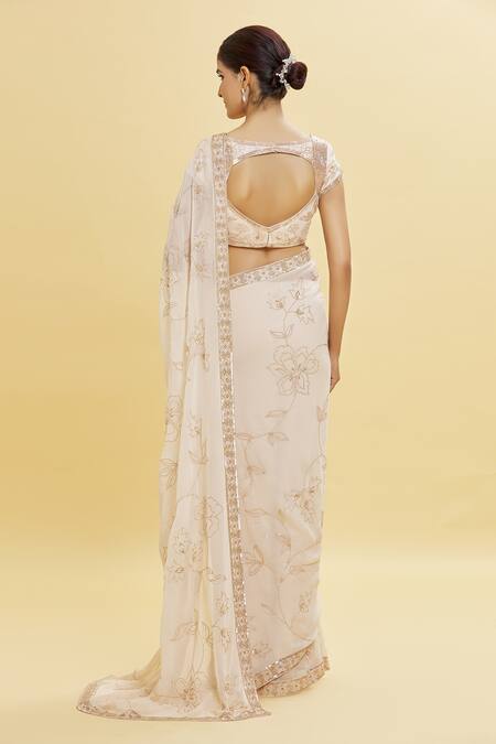 Shop Shlok Design Off White Georgette Embroidery Floral Bloom Work Saree With Blouse at Aza Fashions Shop_Shlok Design_Off White Georgette Embroidery Floral Bloom Work Saree With Blouse _at_Aza_Fashions