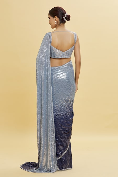 Shop Shlok Design Grey Georgette Embellished Sequins Sweetheart Neck Saree With Blouse at Aza Fashions Shop_Shlok Design_Grey Georgette Embellished Sequins Sweetheart Neck Saree With Blouse _at_Aza_Fashions