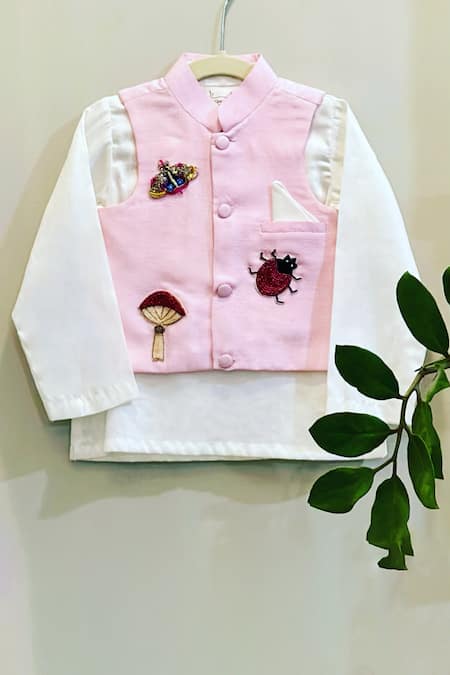 Rage Attire-Sweta Saria Pink Cotton, Silk, Bamboo Beads Placement Embroidered Kurta Set 