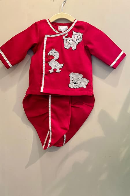 Rage Attire-Sweta Saria Maroon Cotton, Silk Embroidery Placement Kurta Set