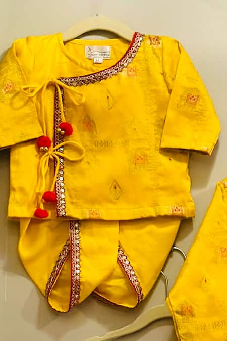 Shop Rage Attire-Sweta Saria Yellow Cotton, Silk Sequins Border Embroidered Kurta And Dhoti Pant Set at Aza Fashions Shop_Rage Attire-Sweta Saria_Yellow Cotton, Silk Sequins Border Embroidered Kurta And Dhoti Pant Set _at_Aza_Fashions