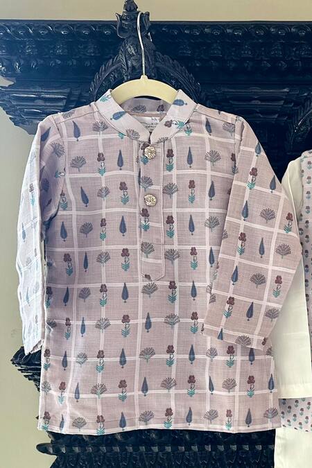 Buy_Rage Attire-Sweta Saria_Purple Cotton, Silk Embroidery Floral Print Kurta With Patiala _Online_at_Aza_Fashions