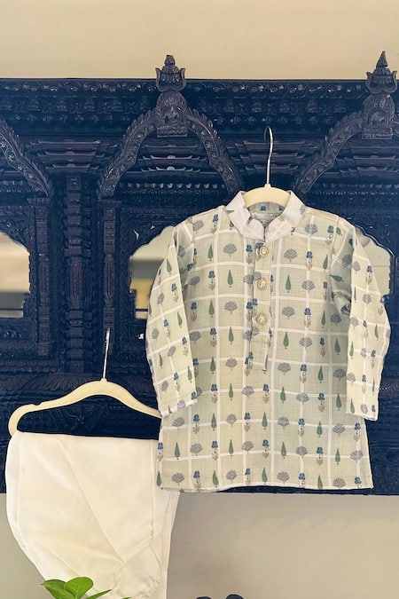 Rage Attire-Sweta Saria Green Cotton, Silk Embroidery Floral Block Print Kurta With Patiala