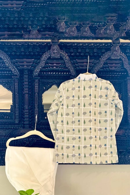 Shop Rage Attire-Sweta Saria Green Cotton, Silk Embroidery Floral Block Print Kurta With Patiala at Aza Fashions Shop_Rage Attire-Sweta Saria_Green Cotton, Silk Embroidery Floral Block Print Kurta With Patiala _at_Aza_Fashions