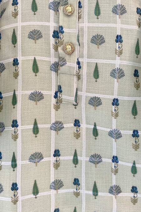 Rage Attire-Sweta Saria Green Cotton, Silk Embroidery Floral Block Print Kurta With Patiala Online at Aza Fashions Rage Attire-Sweta Saria_Green Cotton, Silk Embroidery Floral Block Print Kurta With Patiala _Online_at_Aza_Fashions