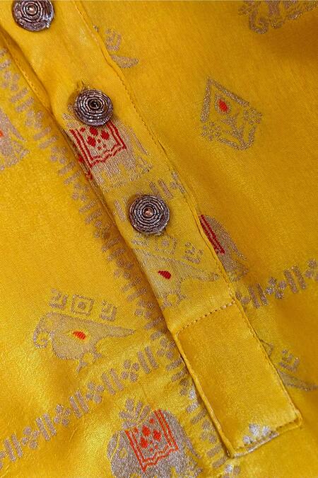 Rage Attire-Sweta Saria Yellow Cotton, Silk Embroidery Elephant Work Kurta With Pajama Online at Aza Fashions Rage Attire-Sweta Saria_Yellow Cotton, Silk Embroidery Elephant Work Kurta With Pajama _Online_at_Aza_Fashions