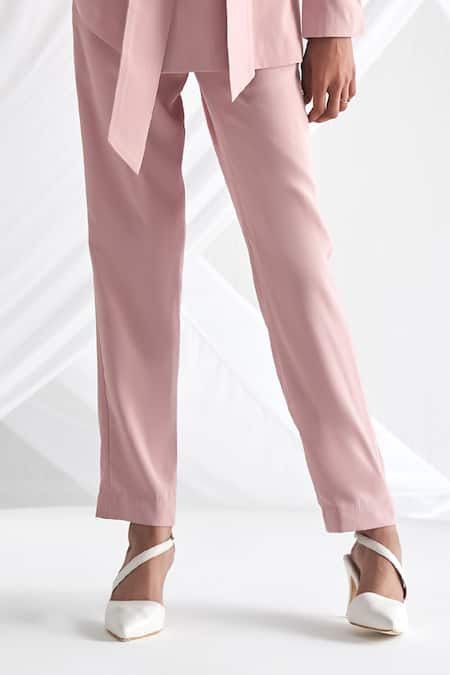 Detales Pink Silk Collared Lapel Suit And Pant Set Online at Aza Fashions Detales_Pink Silk Collared Lapel Suit And Pant Set _Online_at_Aza_Fashions