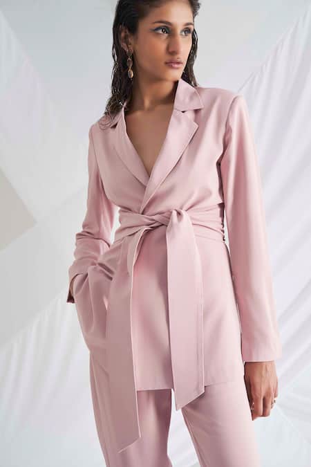 Buy Detales Pink Silk Collared Lapel Suit And Pant Set Online at Aza Fashions Buy_Detales_Pink Silk Collared Lapel Suit And Pant Set _Online_at_Aza_Fashions