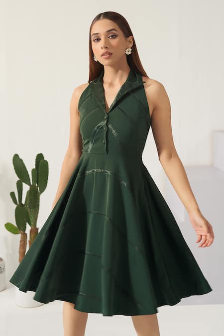 Dark green fit clearance and flare dress