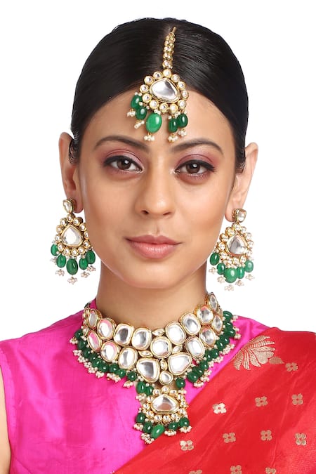 MINAKI Kundan Stone Drop Pendant Choker Set 