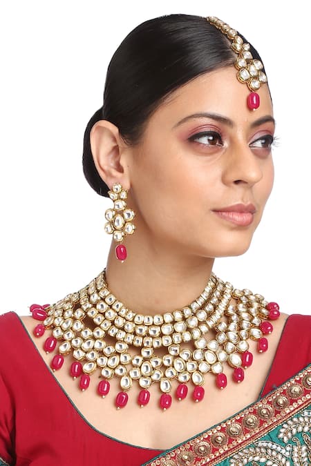 MINAKI Kundan Stone Drop Choker Set 