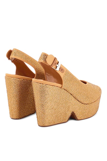 Shop Sephyr Gold Crystals Neoma Swarovski Embellished Wedges at Aza Fashions Shop_Sephyr_Gold Crystals Neoma Swarovski Embellished Wedges _at_Aza_Fashions