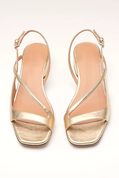 Sephyr Gold Sabina Geometric Cross Detail Block Heels 