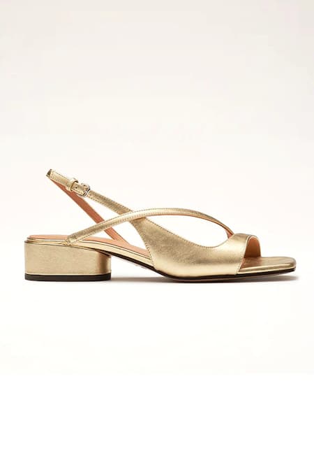 Shop_Sephyr_Gold Sabina Geometric Cross Detail Block Heels _at_Aza_Fashions