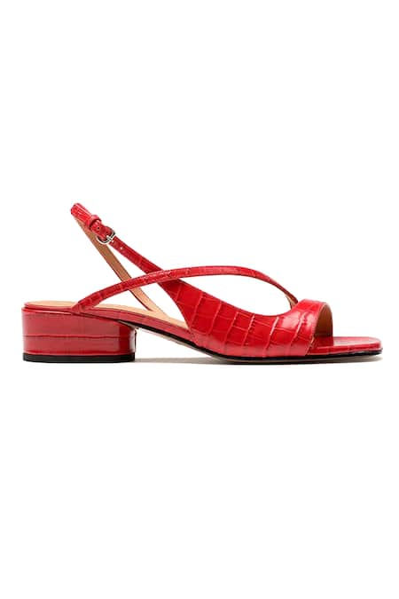 Shop Sephyr Red Sabina Textured Block Heels at Aza Fashions Shop_Sephyr_Red Sabina Textured Block Heels _at_Aza_Fashions