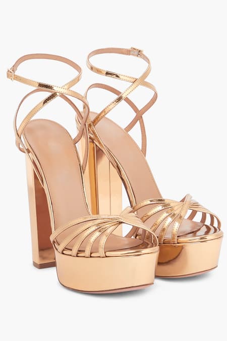 Shop Sephyr Rose Gold Saturnina Strappy Block Heels at Aza Fashions Shop_Sephyr_Rose Gold Saturnina Strappy Block Heels _at_Aza_Fashions