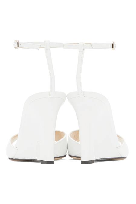 Sephyr White Embroidery Alba Square Toe Wedges Online at Aza Fashions Sephyr_White Embroidery Alba Square Toe Wedges _Online_at_Aza_Fashions