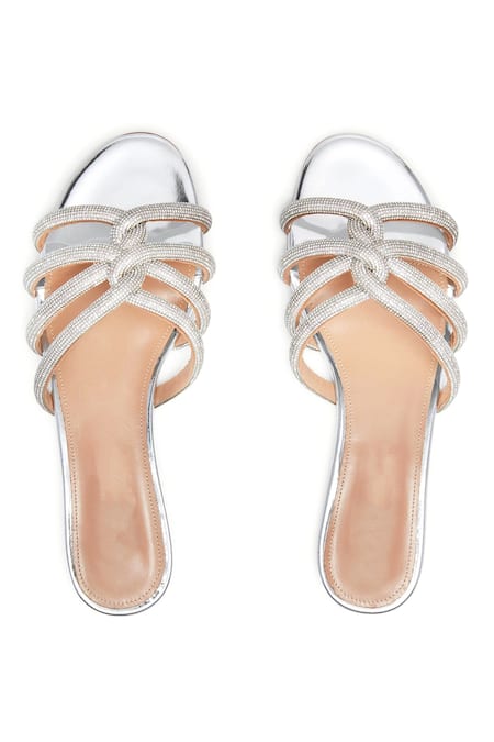 Shop Sephyr Silver Antonia Swarovski Strap Embellished Flats at Aza Fashions Shop_Sephyr_Silver Antonia Swarovski Strap Embellished Flats _at_Aza_Fashions