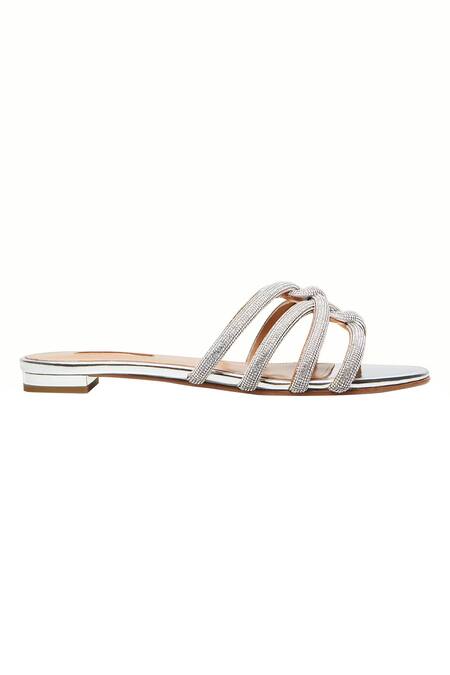 Shop Sephyr Silver Antonia Swarovski Strap Embellished Flats Online at Aza Fashions Shop_Sephyr_Silver Antonia Swarovski Strap Embellished Flats _Online_at_Aza_Fashions