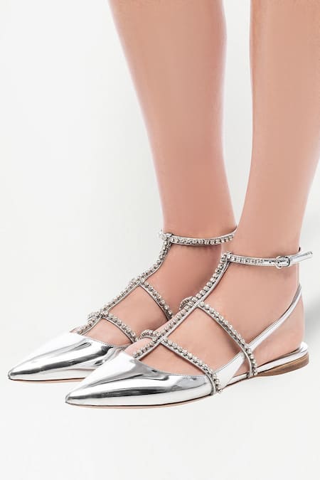 Sephyr Silver Ares Strap Embellished Flats 