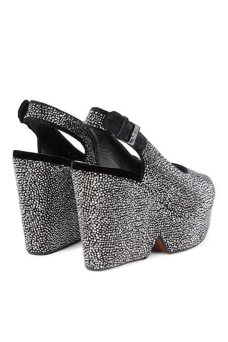 Shop Sephyr Black Crystals Neoma Swarovski Studded Wedges at Aza Fashions Shop_Sephyr_Black Crystals Neoma Swarovski Studded Wedges _at_Aza_Fashions