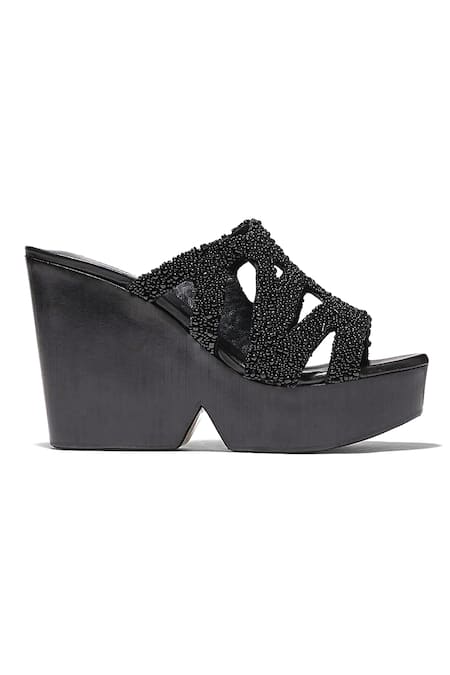 Sephyr Black Beads Nora Embroidered Wedges Online at Aza Fashions Sephyr_Black Beads Nora Embroidered Wedges _Online_at_Aza_Fashions