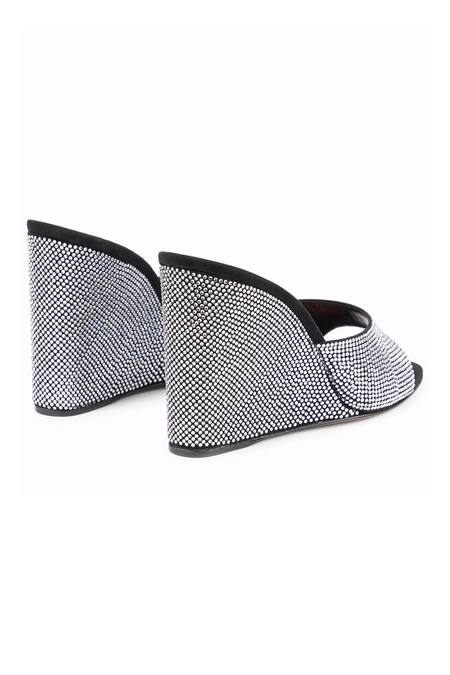 Sephyr_Black Crystals Serena Velvet Embellished Wedges _Online_at_Aza_Fashions